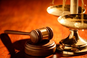Justice scale and wood gavel