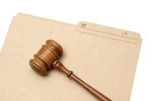A gavel and folder represent legal documents