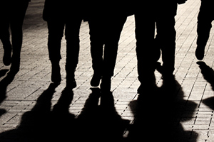 A diverse group walking