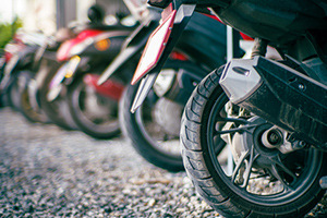 A line of parked motorcycles